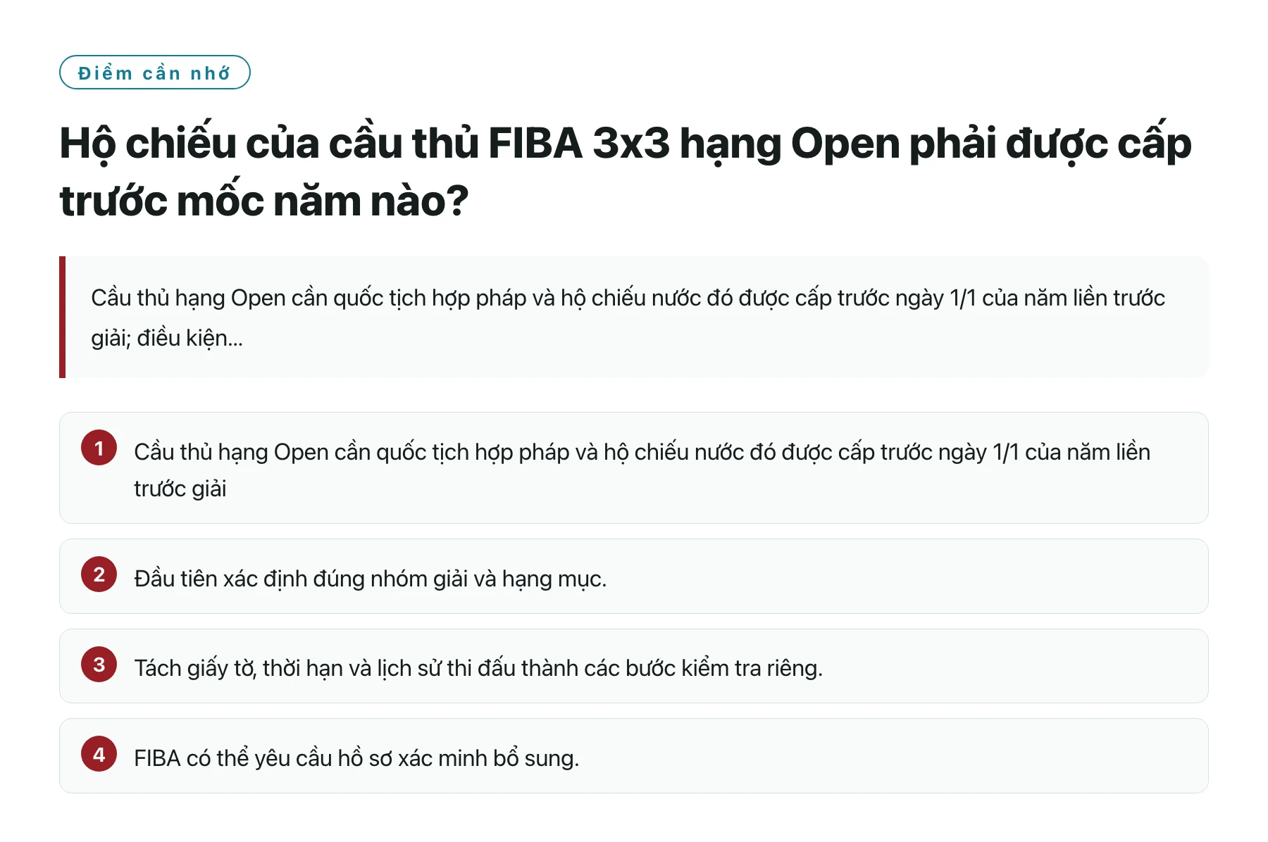 Hộ chiếu của cầu thủ FIBA 3x3 hạng Open phải được cấp trước mốc năm nào?——全文要点速览